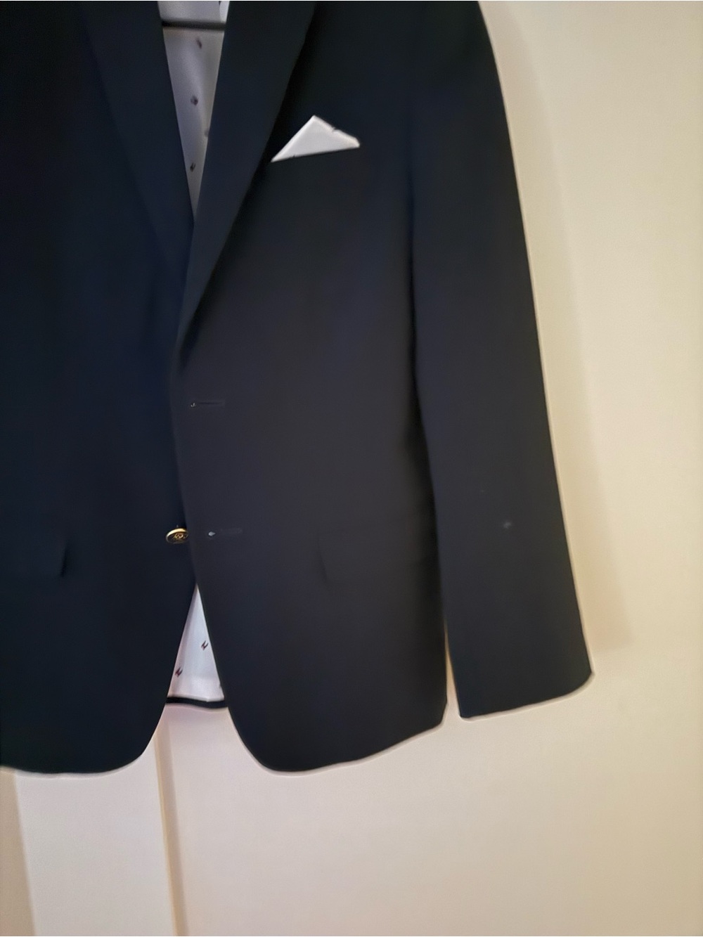 Tommy Hilfiger Boys' Navy Blazer with White Pocket Square Accent